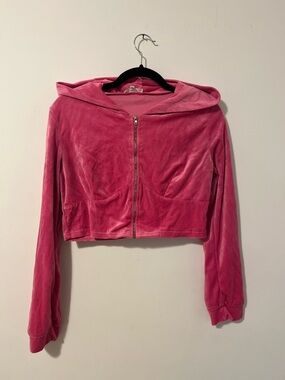 Better Be Pink Velour Cropped Zip Hoodie Sweater